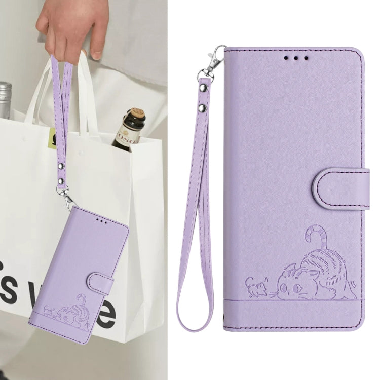 For ZTE Blade A75 5G Cat Rat Embossed Pattern RFID Leather Phone Case with Lanyard