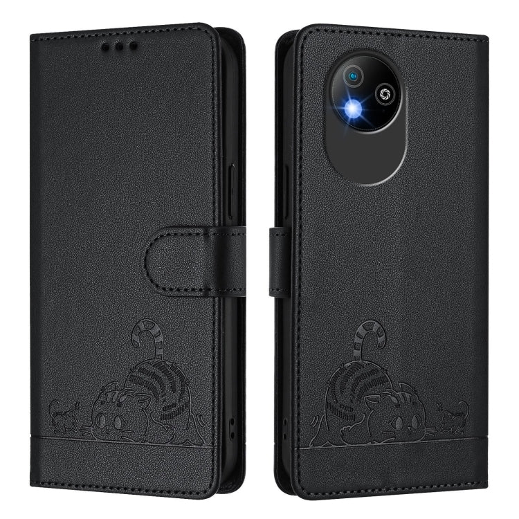 For ZTE Blade A35 Lite Cat Rat Embossed Pattern RFID Leather Phone Case with Lanyard