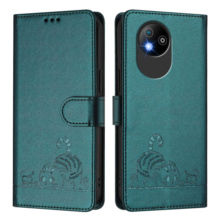 For ZTE Blade A35 Lite Cat Rat Embossed Pattern RFID Leather Phone Case with Lanyard