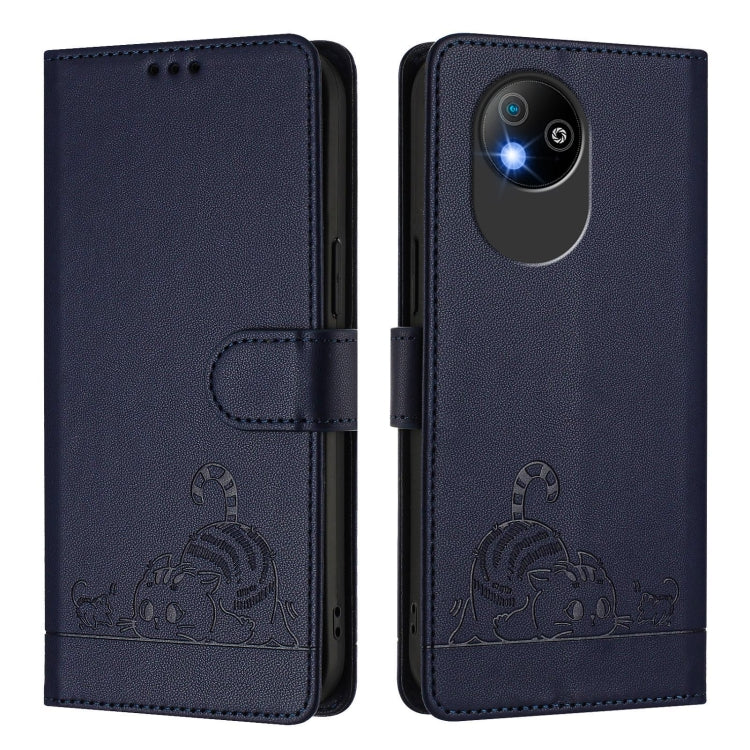 For ZTE Blade A35 Lite Cat Rat Embossed Pattern RFID Leather Phone Case with Lanyard