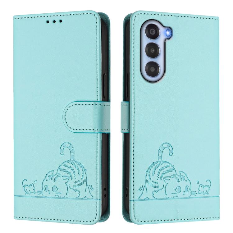 For ZTE nubia S 5G A403ZT Cat Rat Embossed Pattern RFID Leather Phone Case with Lanyard