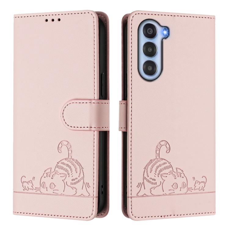 For ZTE nubia S 5G A403ZT Cat Rat Embossed Pattern RFID Leather Phone Case with Lanyard