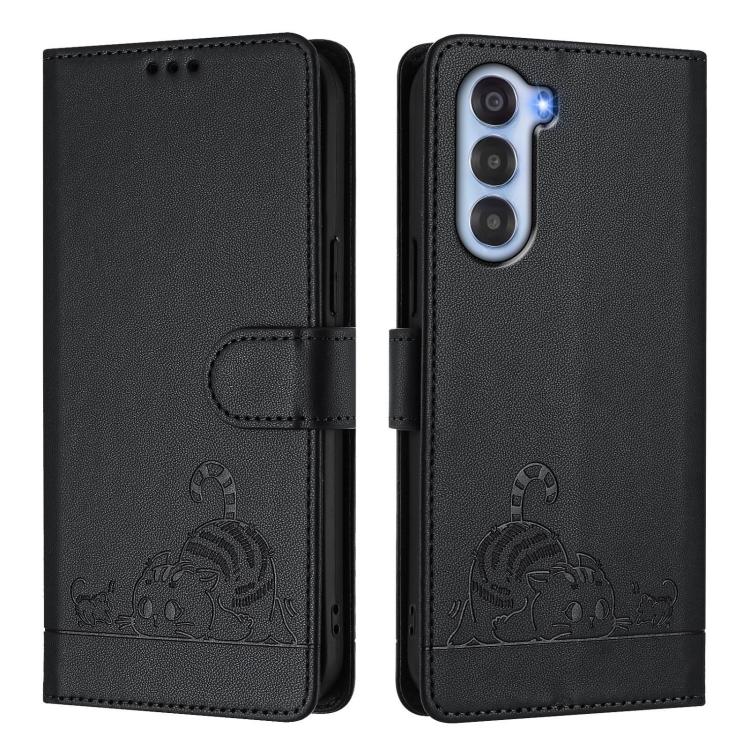 For ZTE nubia S 5G A403ZT Cat Rat Embossed Pattern RFID Leather Phone Case with Lanyard