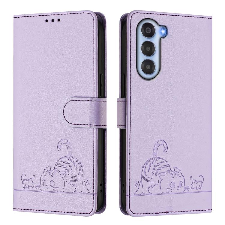For ZTE nubia S 5G A403ZT Cat Rat Embossed Pattern RFID Leather Phone Case with Lanyard