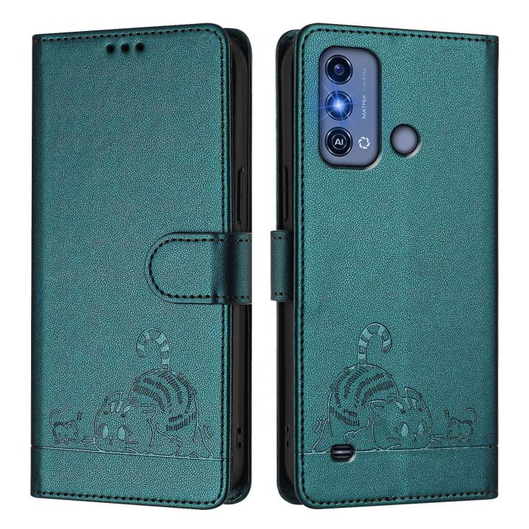 For ZTE Blade A53 Pro Cat Rat Embossed Pattern RFID Leather Phone Case with Lanyard