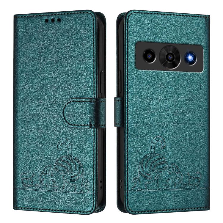 For ZTE Optus X Value 5G Cat Rat Embossed Pattern RFID Leather Phone Case with Lanyard