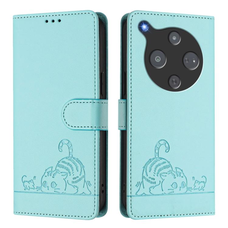 For ZTE Optus X Pro 2 5G Cat Rat Embossed Pattern RFID Leather Phone Case with Lanyard