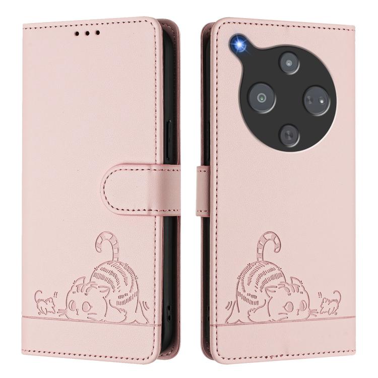 For ZTE Optus X Pro 2 5G Cat Rat Embossed Pattern RFID Leather Phone Case with Lanyard