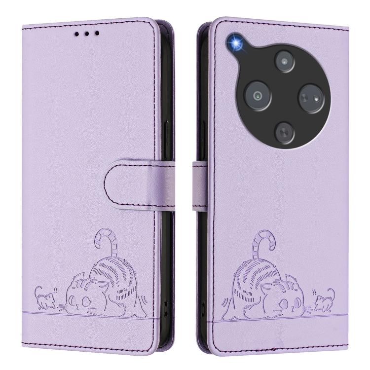 For ZTE Optus X Pro 2 5G Cat Rat Embossed Pattern RFID Leather Phone Case with Lanyard
