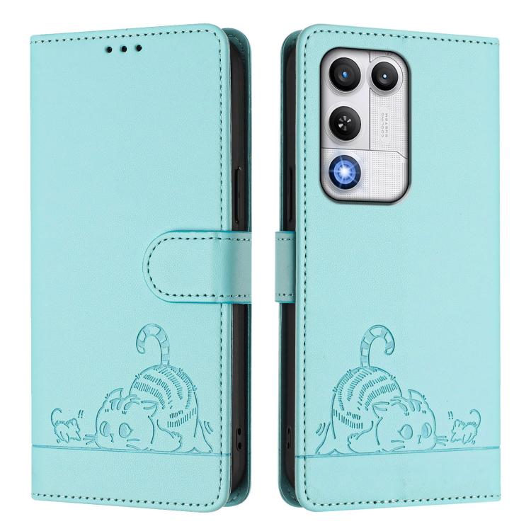 For ZTE nubia RedMagic 11 Air Cat Rat Embossed Pattern RFID Leather Phone Case with Lanyard