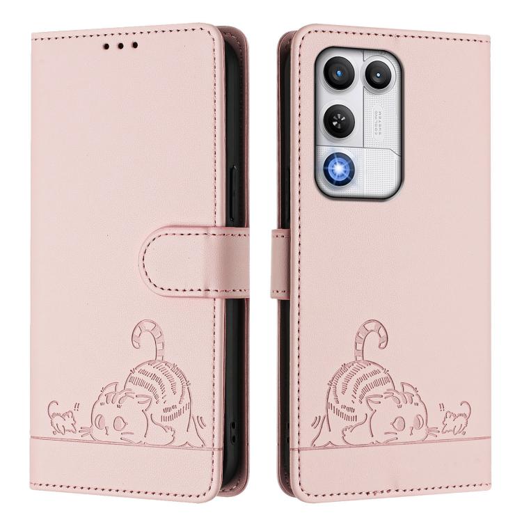For ZTE nubia RedMagic 11 Air Cat Rat Embossed Pattern RFID Leather Phone Case with Lanyard