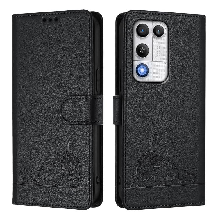 For ZTE nubia RedMagic 11 Air Cat Rat Embossed Pattern RFID Leather Phone Case with Lanyard