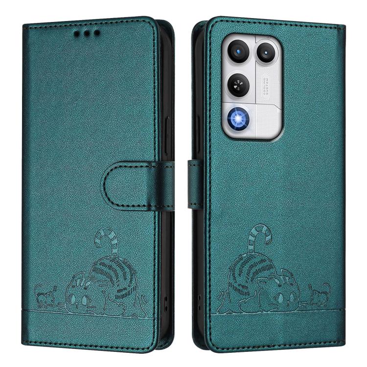 For ZTE nubia RedMagic 11 Air Cat Rat Embossed Pattern RFID Leather Phone Case with Lanyard