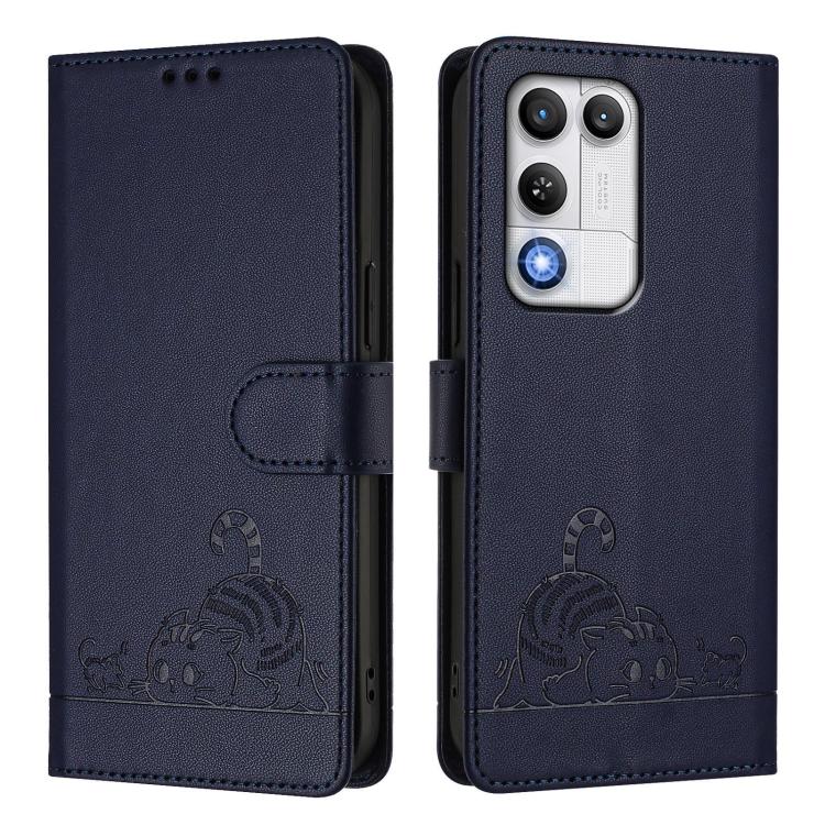 For ZTE nubia RedMagic 11 Air Cat Rat Embossed Pattern RFID Leather Phone Case with Lanyard