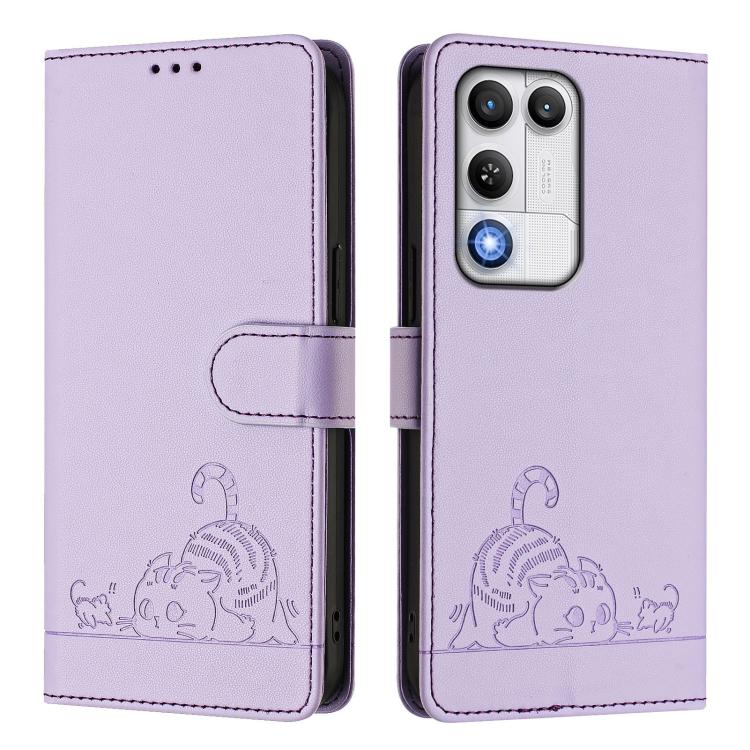 For ZTE nubia RedMagic 11 Air Cat Rat Embossed Pattern RFID Leather Phone Case with Lanyard