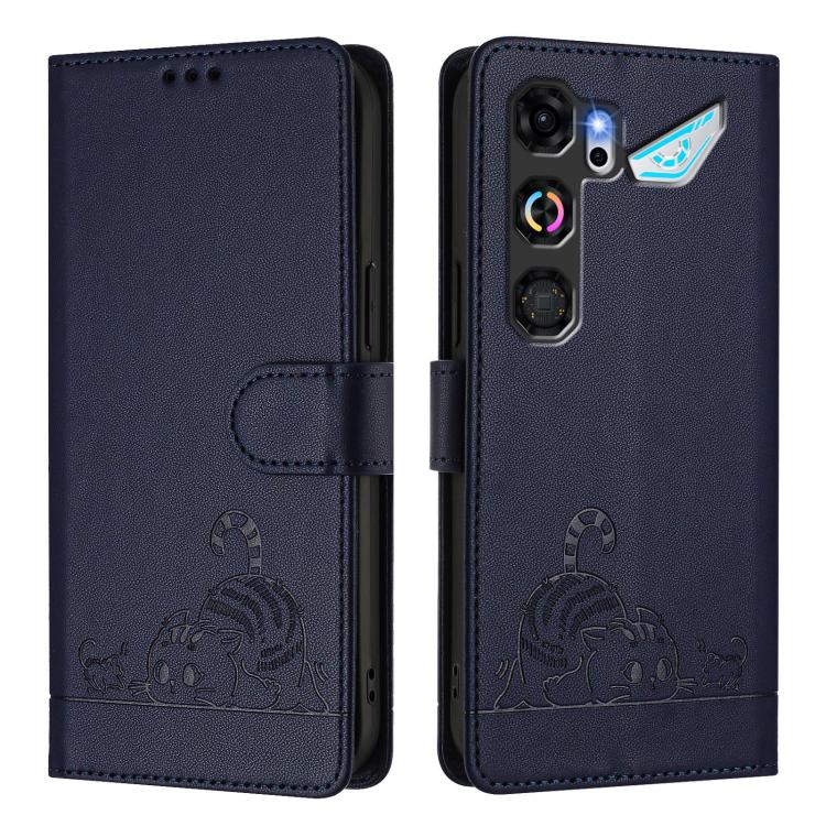 For ZTE nubia Neo 5 GT 5G Cat Rat Embossed Pattern RFID Leather Phone Case with Lanyard