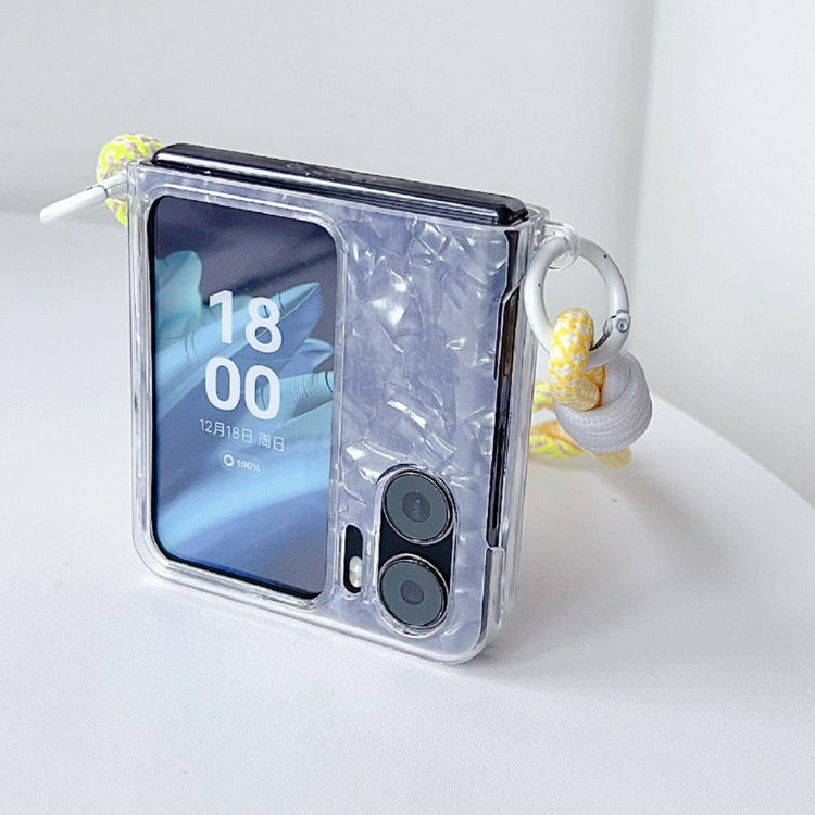 For OPPO Find N2 Flip Pearlescent Shell Texture Side Buckle Phone Case with Rainbow Bracelet