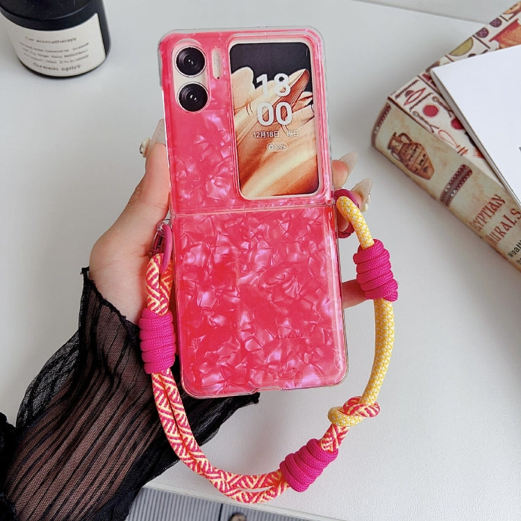 For OPPO Find N2 Flip Pearlescent Shell Texture Side Buckle Phone Case with Rainbow Bracelet