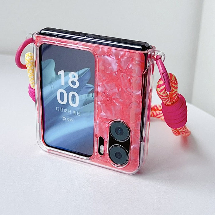 For OPPO Find N2 Flip Pearlescent Shell Texture Side Buckle Phone Case with Rainbow Bracelet