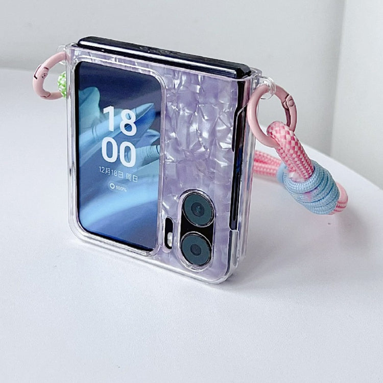 For OPPO Find N2 Flip Pearlescent Shell Texture Side Buckle Phone Case with Rainbow Bracelet