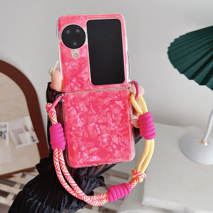 For OPPO Find N3 Flip Pearlescent Shell Texture Side Buckle Phone Case with Rainbow Bracelet