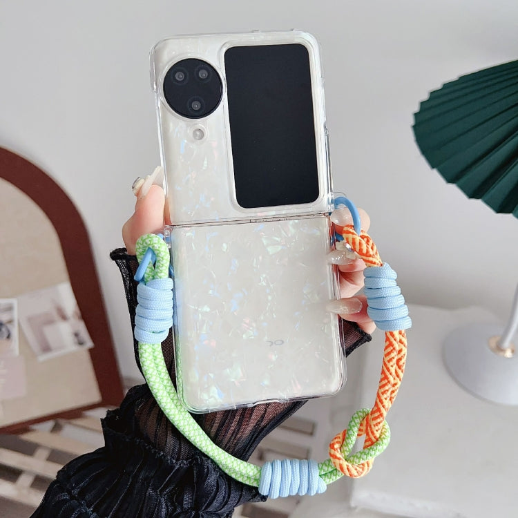 For OPPO Find N3 Flip Pearlescent Shell Texture Side Buckle Phone Case with Rainbow Bracelet