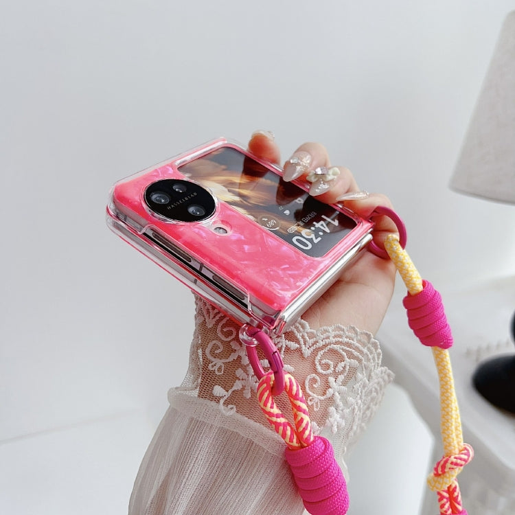 For OPPO Find N3 Flip Pearlescent Shell Texture Side Buckle Phone Case with Rainbow Bracelet