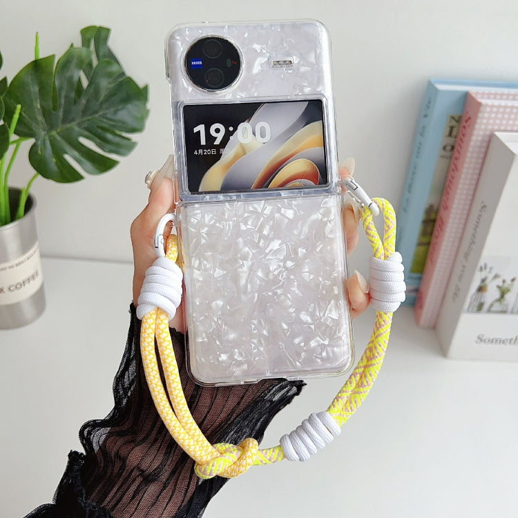 For vivo X Flip Pearlescent Shell Texture Side Buckle Phone Case with Rainbow Bracelet
