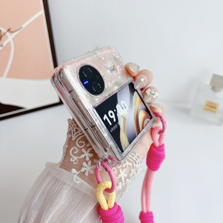 For vivo X Flip Pearlescent Shell Texture Side Buckle Phone Case with Rainbow Bracelet