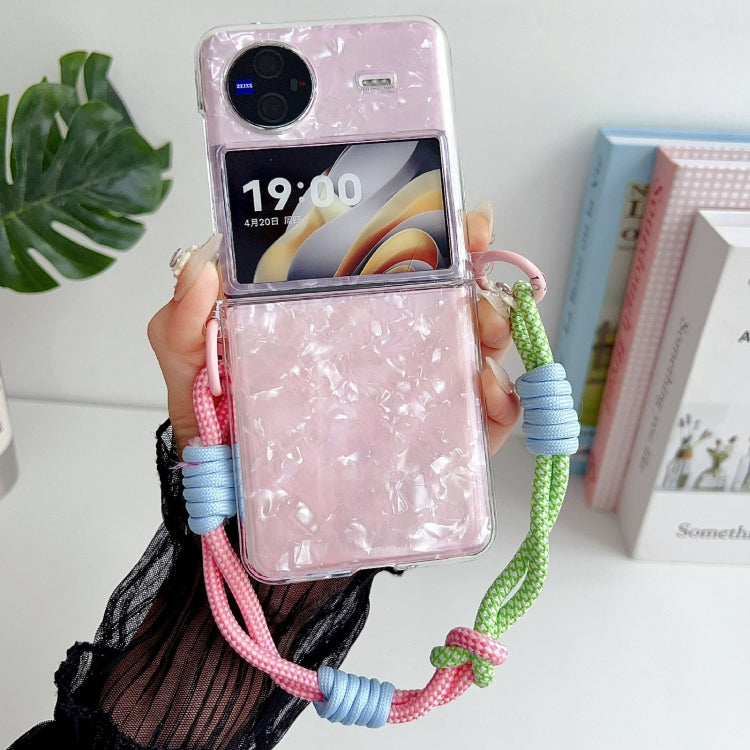 For vivo X Flip Pearlescent Shell Texture Side Buckle Phone Case with Rainbow Bracelet