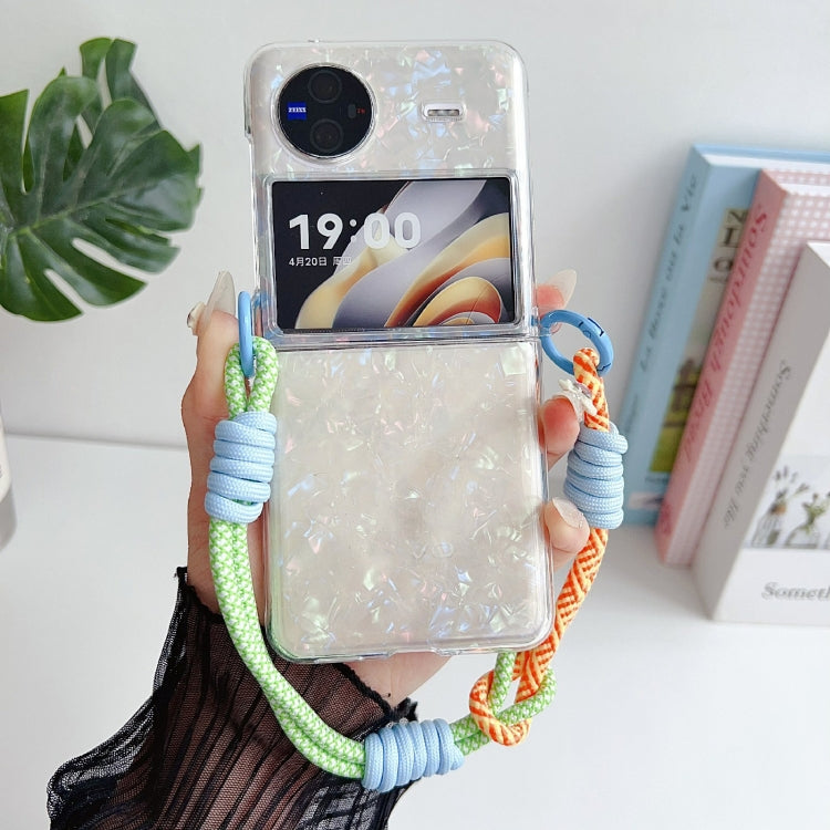 For vivo X Flip Pearlescent Shell Texture Side Buckle Phone Case with Rainbow Bracelet