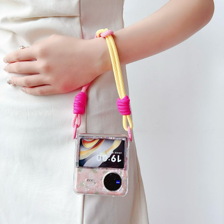 For vivo X Flip Pearlescent Shell Texture Side Buckle Phone Case with Rainbow Bracelet