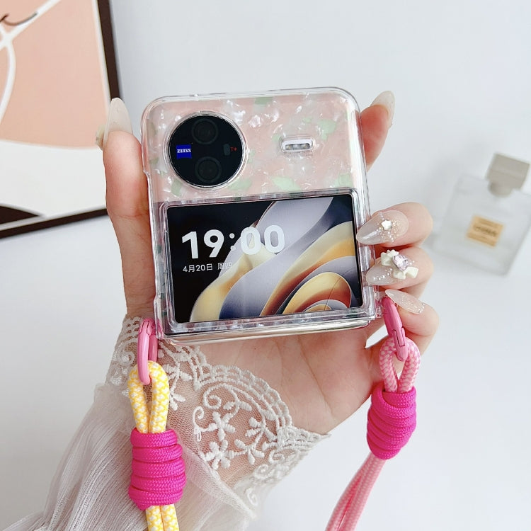 For vivo X Flip Pearlescent Shell Texture Side Buckle Phone Case with Rainbow Bracelet