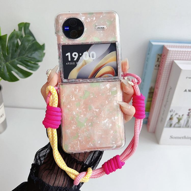 For vivo X Flip Pearlescent Shell Texture Side Buckle Phone Case with Rainbow Bracelet