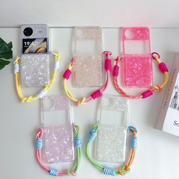 For vivo X Flip Pearlescent Shell Texture Side Buckle Phone Case with Rainbow Bracelet