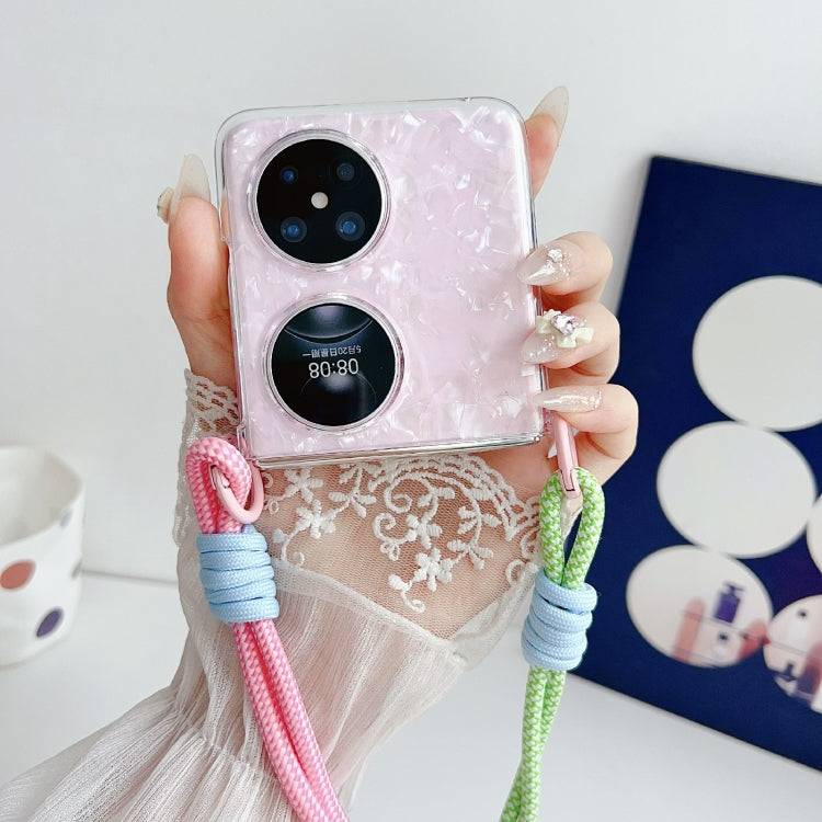 For Huawei Pocket 2 Pearlescent Shell Texture Side Buckle Phone Case with Rainbow Bracelet