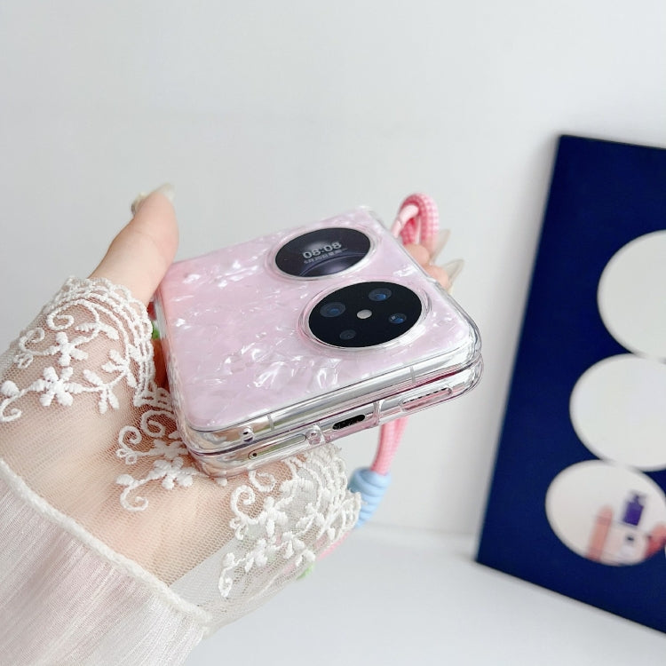 For Huawei Pocket 2 Pearlescent Shell Texture Side Buckle Phone Case with Rainbow Bracelet