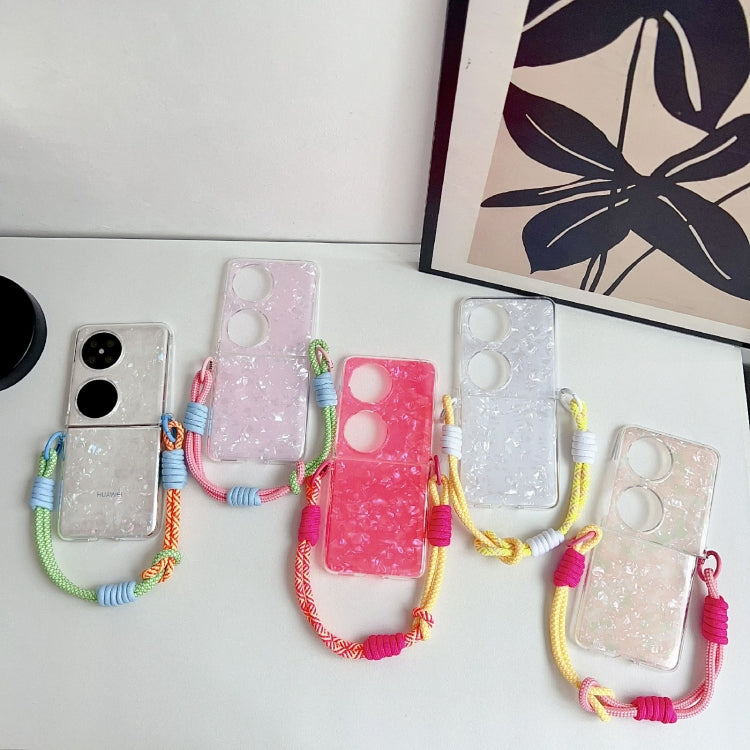 For Huawei Pocket 2 Pearlescent Shell Texture Side Buckle Phone Case with Rainbow Bracelet