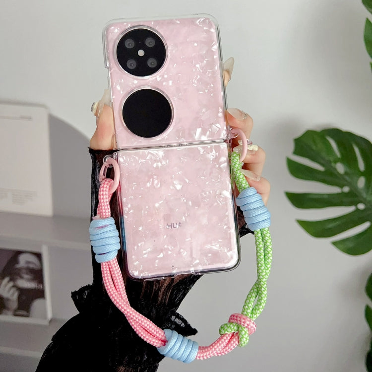For Huawei Pocket 2 Pearlescent Shell Texture Side Buckle Phone Case with Rainbow Bracelet