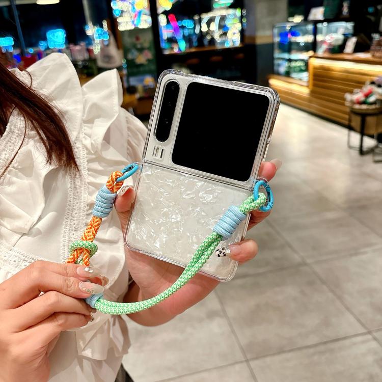 For Huawei Pura X Pearlescent Shell Texture Side Buckle Phone Case with Rainbow Bracelet