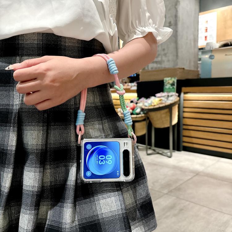 For Huawei Pura X Pearlescent Shell Texture Side Buckle Phone Case with Rainbow Bracelet