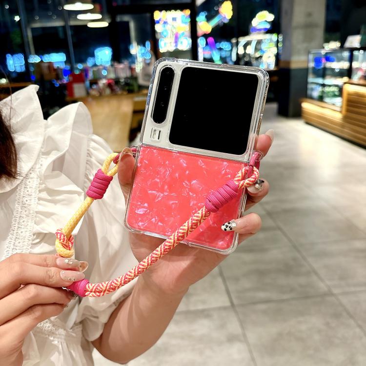For Huawei Pura X Pearlescent Shell Texture Side Buckle Phone Case with Rainbow Bracelet