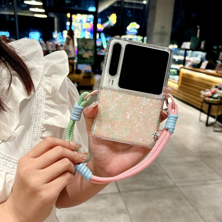 For Huawei Pura X Pearlescent Shell Texture Side Buckle Phone Case with Rainbow Bracelet