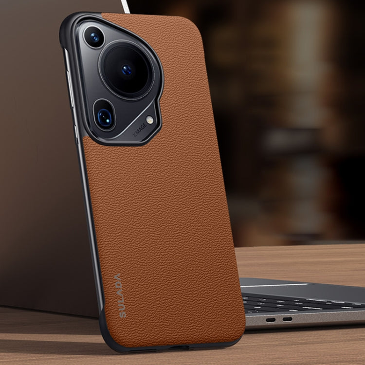 For Huawei Pura 70 Ultra SULADA Frameless Top Layer Cowhide Leather + PC Phone Case