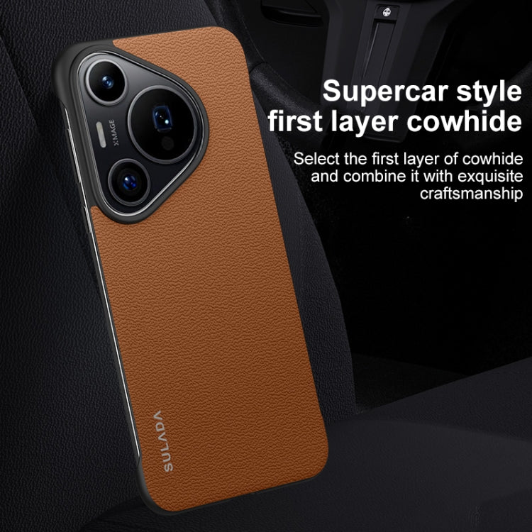 For Huawei Pura 70 SULADA Frameless Top Layer Cowhide Leather + PC Phone Case