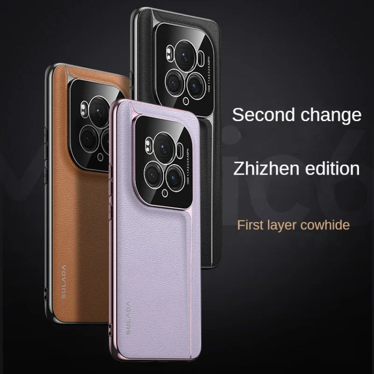 For Honor Magic6 Pro / Magic6 Ultimate SULADA Frameless Top Layer Cowhide Leather + PC Phone Case