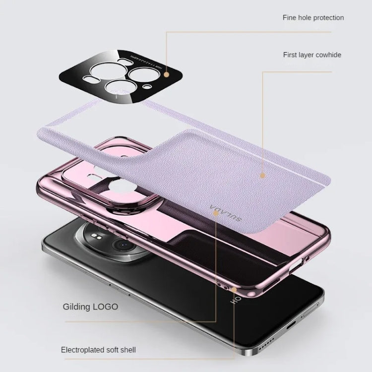 For Honor Magic6 Pro / Magic6 Ultimate SULADA Frameless Top Layer Cowhide Leather + PC Phone Case