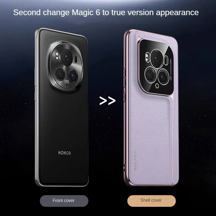 For Honor Magic6 Pro / Magic6 Ultimate SULADA Frameless Top Layer Cowhide Leather + PC Phone Case