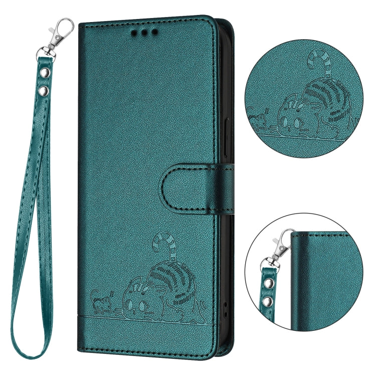 For iPhone 12 mini Cat Rat Embossed Pattern RFID PU Phone Case with Wrist Strap