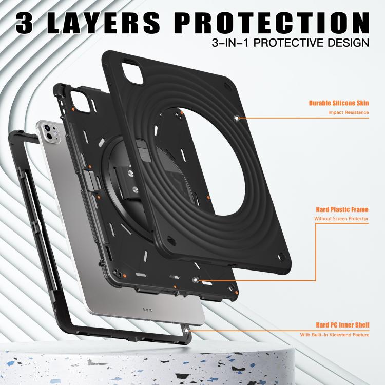 For iPad Pro 13 2025 / 2024 Rotation Holder Silicone Hybrid PC Tablet Case